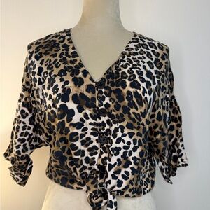 NEW! ABERCROMBIE&FITCH Cheetah Print Oversized Tied Button Blouse Size XS